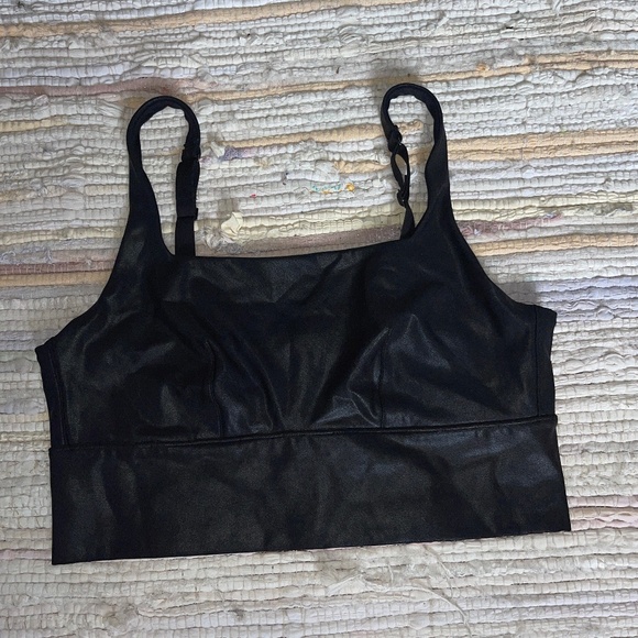 SPANX Other - SPANX Black Faux Leather Sports Bra with Adjustable Straps Size Large